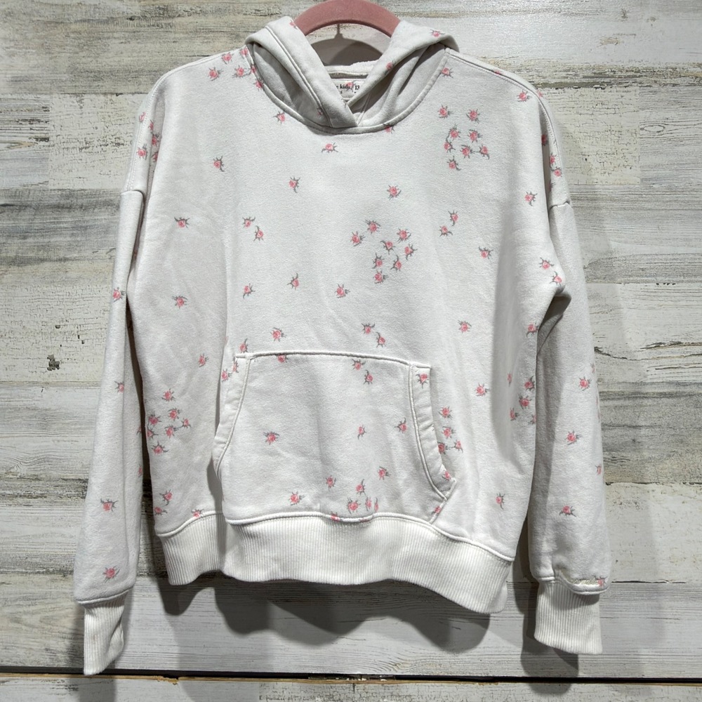 Abercrombie Kids Hoodie Girls 13/14 White Floral Rose Coquette *Flawed